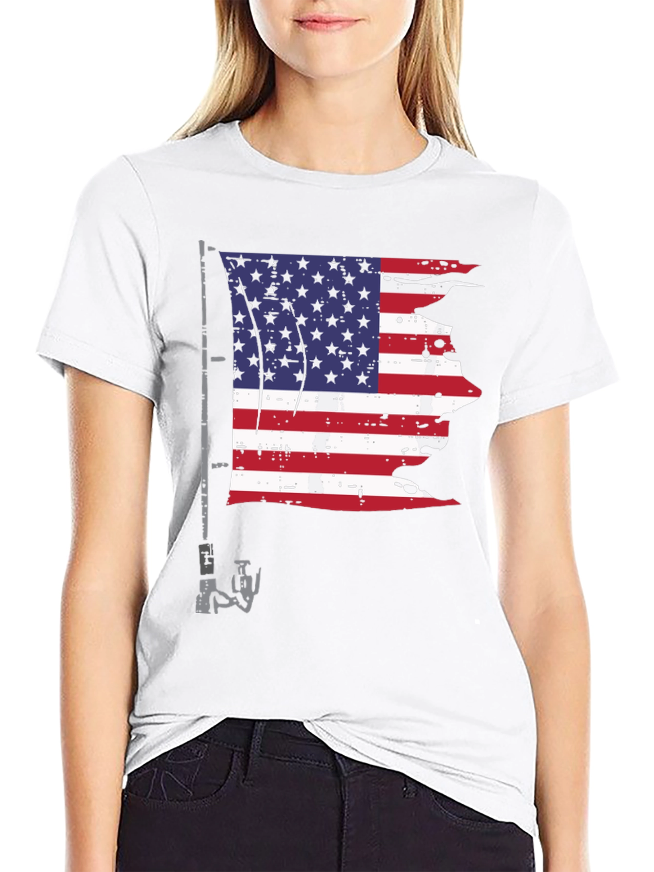 American Flag Fishing Rod Graphic Tee