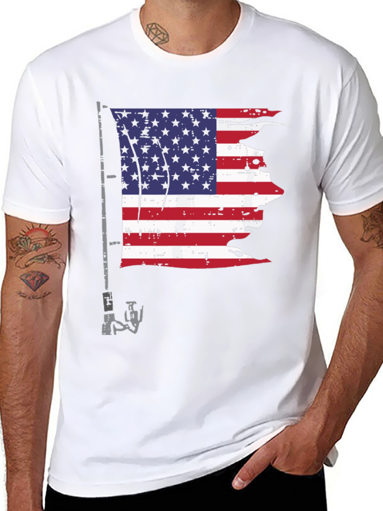 American Flag Fishing Rod Graphic Tee