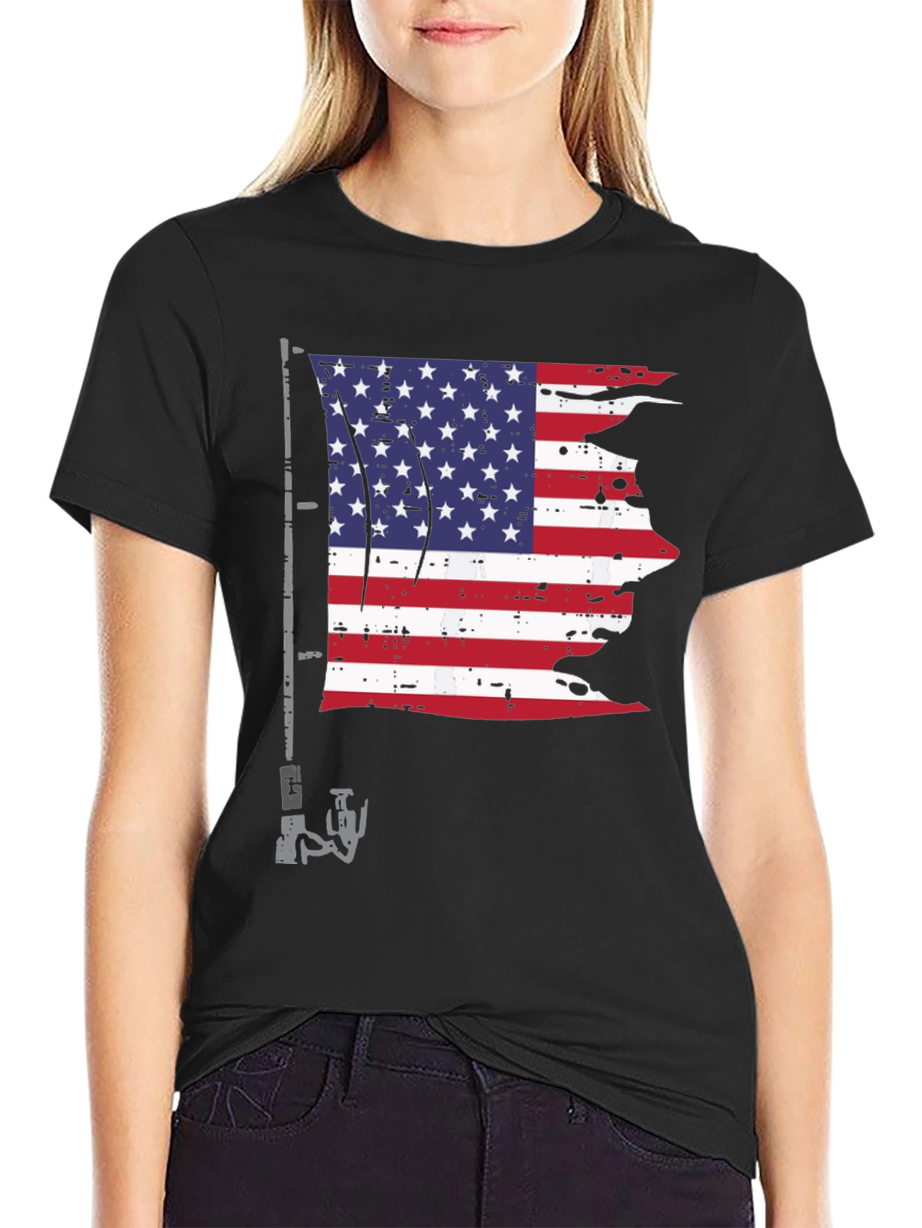 American Flag Fishing Rod Graphic Tee