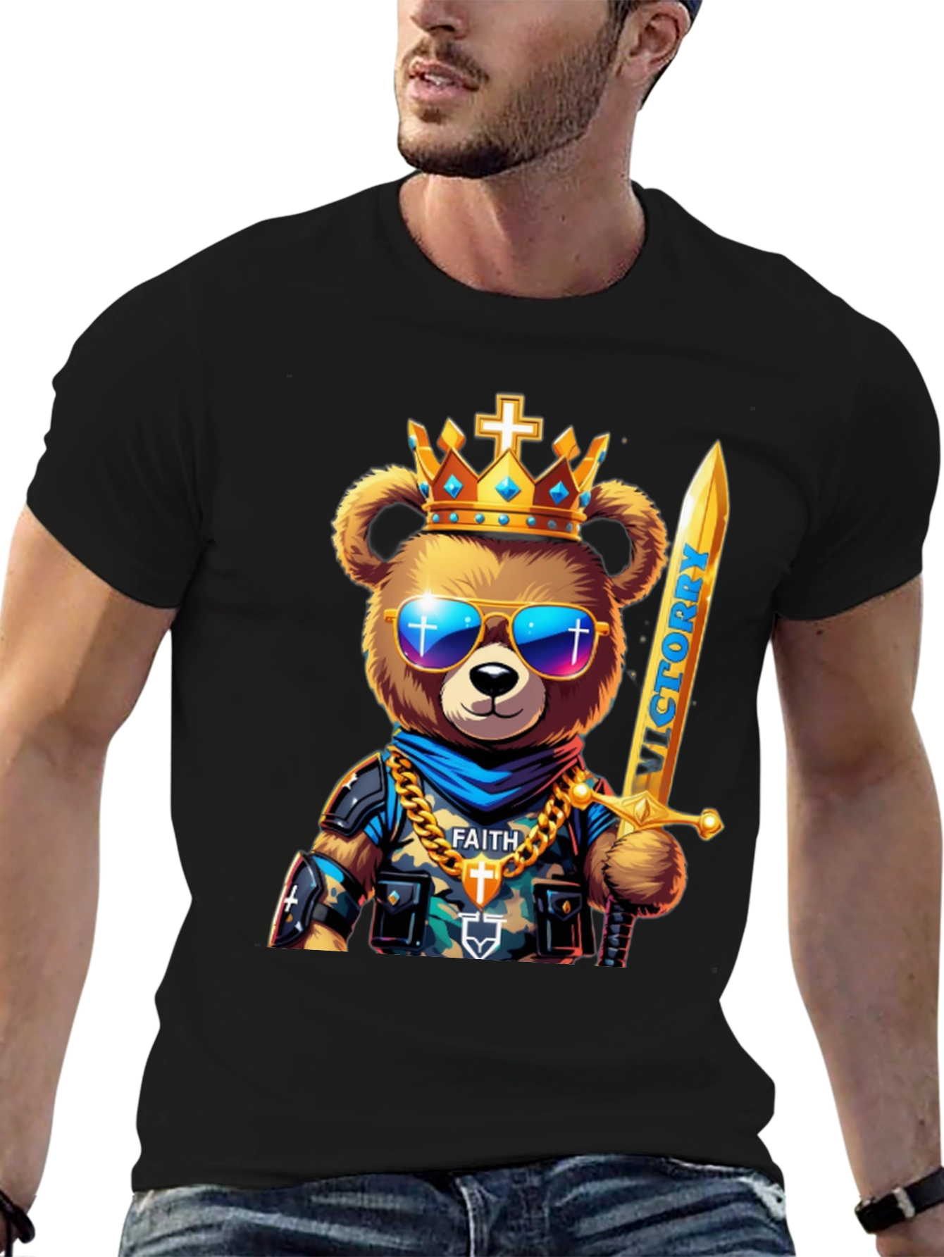 King Bear Graphic T-Shirt - Victory & Faith