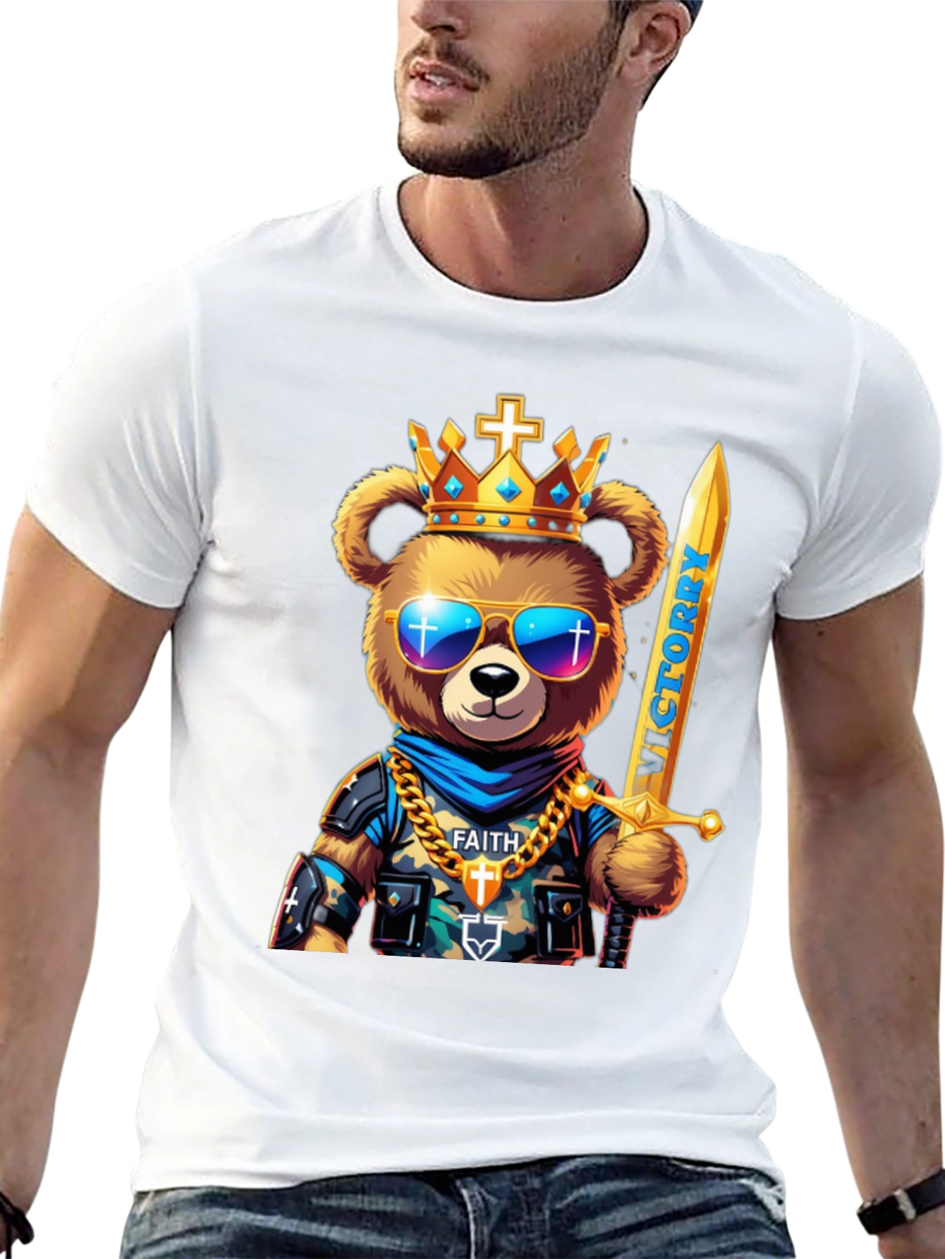 King Bear Graphic T-Shirt - Victory & Faith