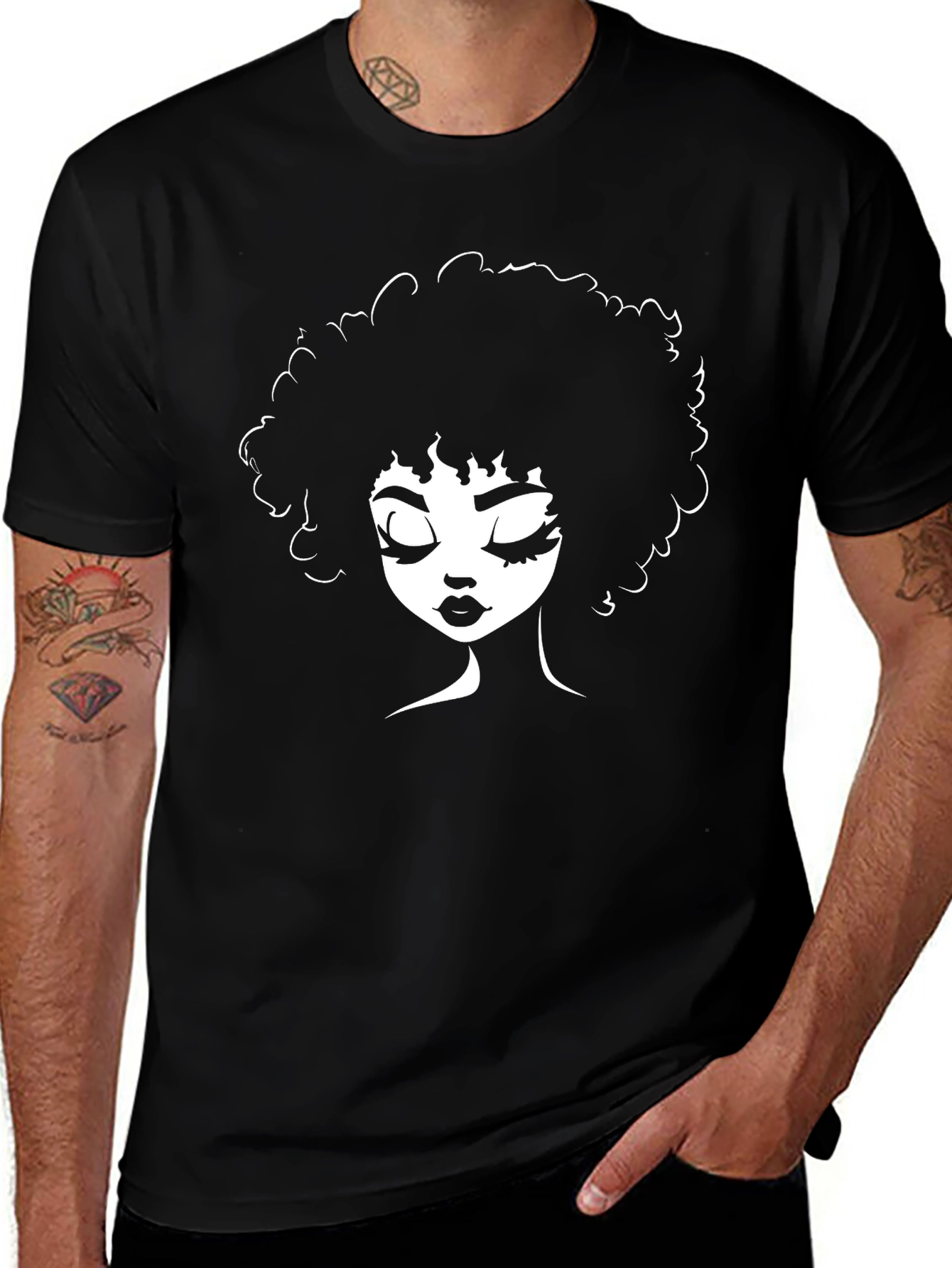 Afro Woman Silhouette Black T-Shirt