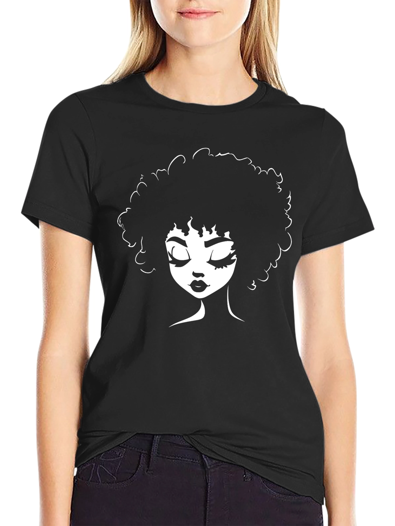 Afro Woman Silhouette Black T-Shirt