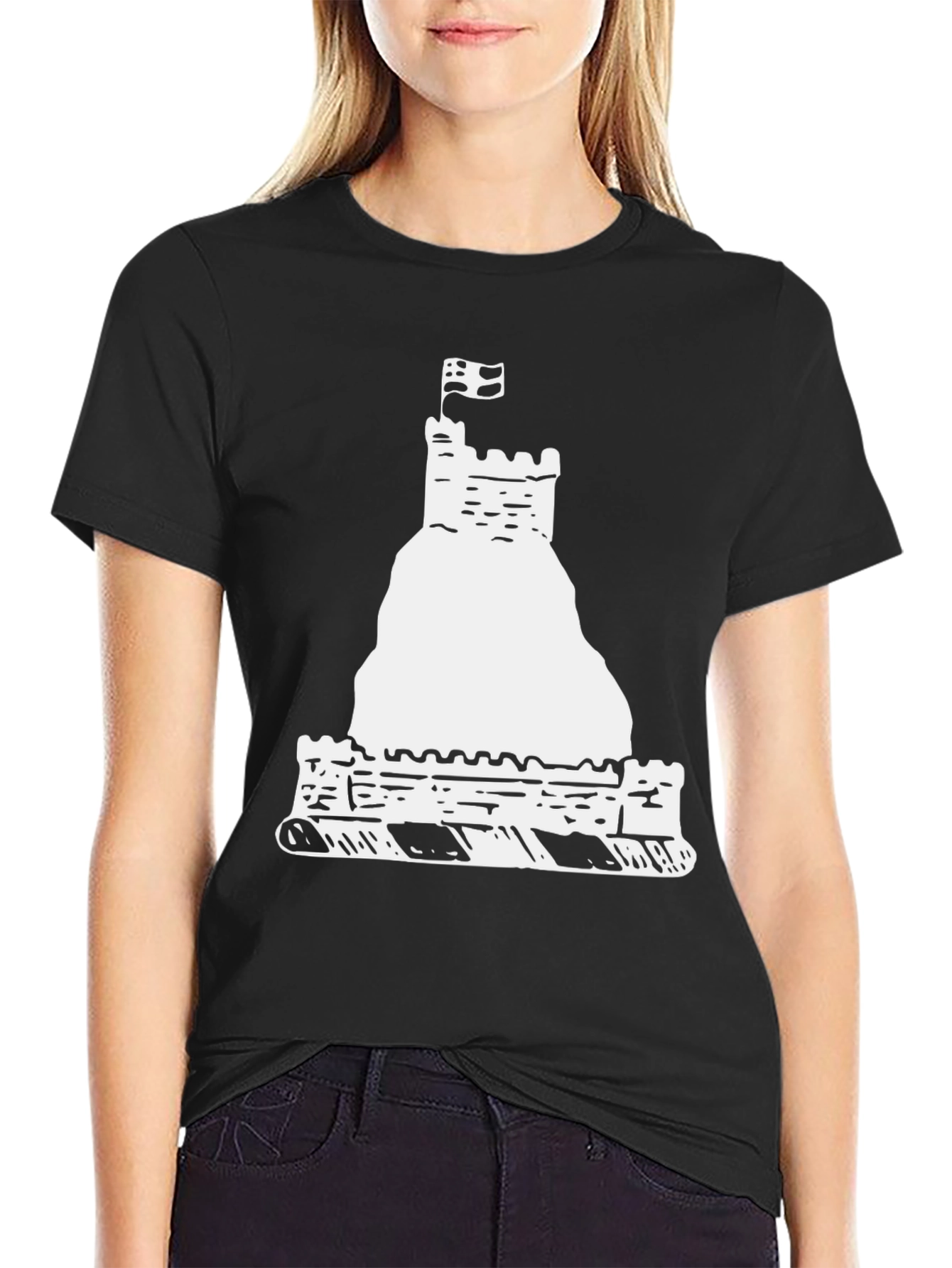 Castle Graphic Tee - Black Cotton Casual Shirt