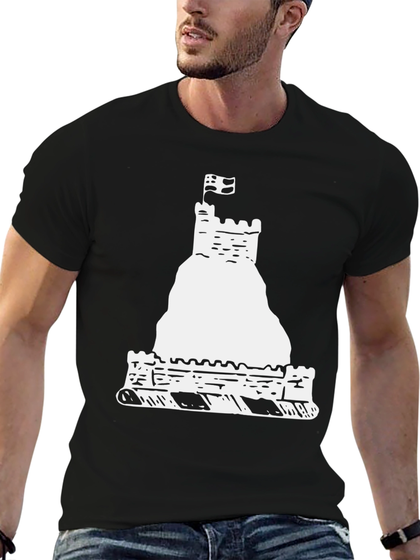 Castle Graphic Tee - Black Cotton Casual Shirt
