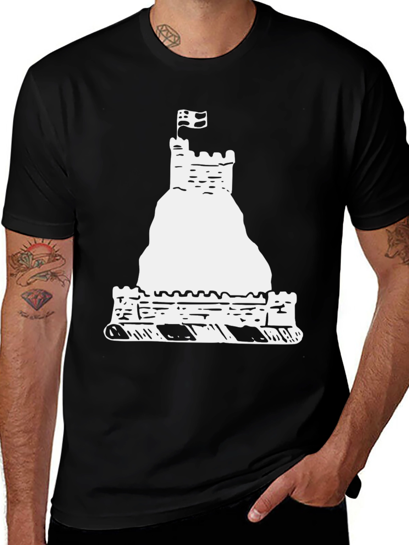 Castle Graphic Tee - Black Cotton Casual Shirt