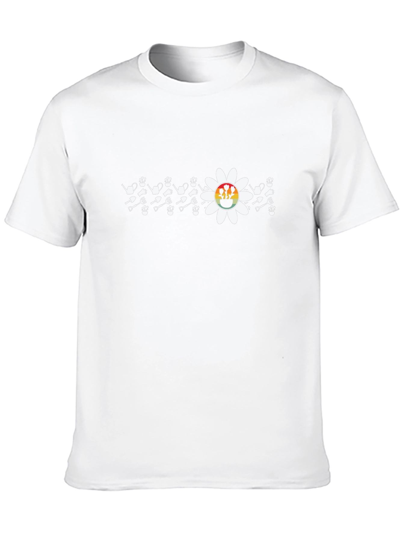 Gardening Tool & Flower Graphic T-Shirt - Black