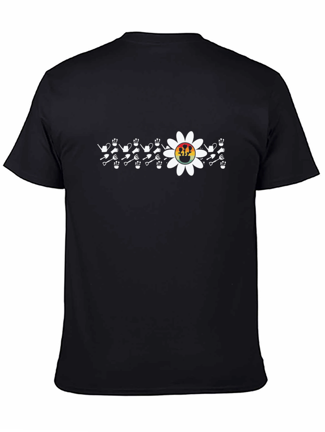 Gardening Tool & Flower Graphic T-Shirt - Black