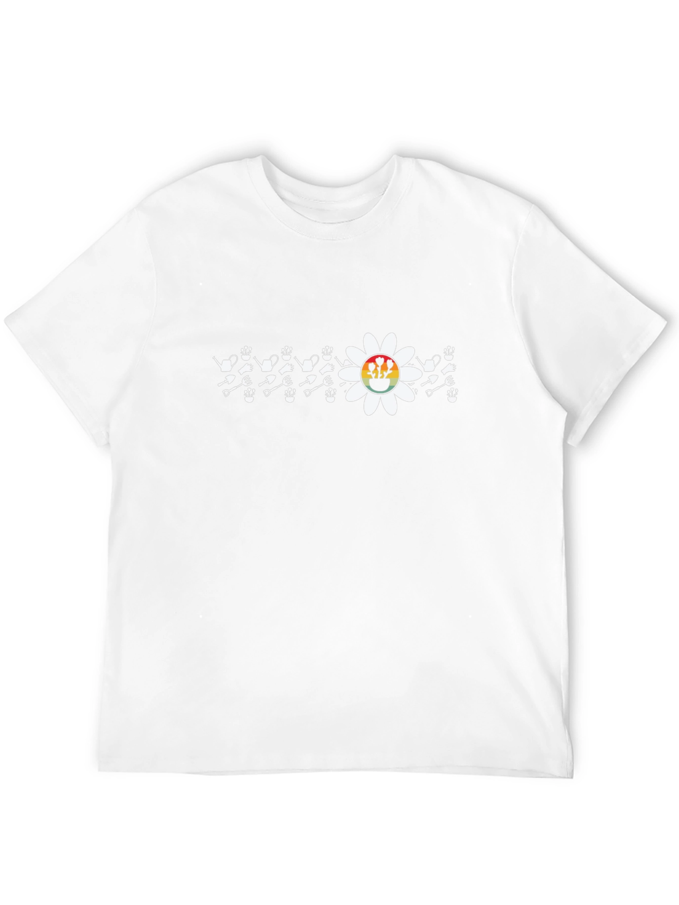 Gardening Tool & Flower Graphic T-Shirt - Black