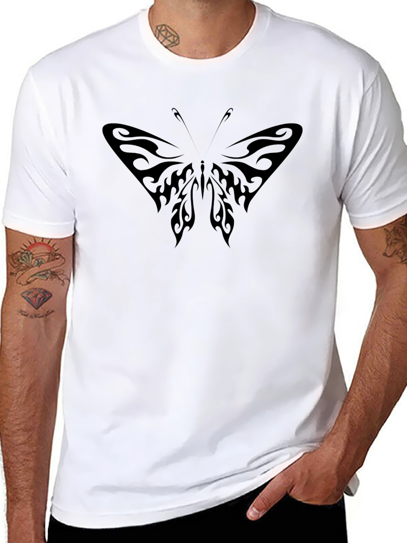Tribal Butterfly Graphic Black T-Shirt
