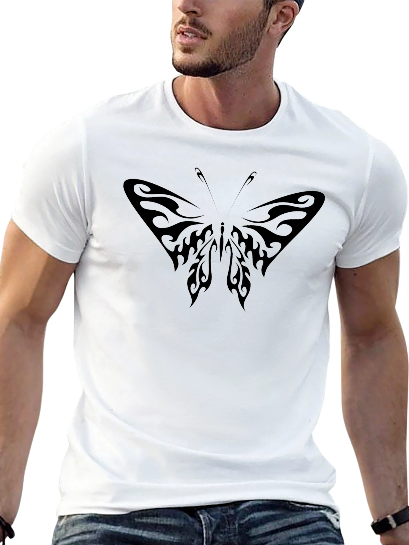 Tribal Butterfly Graphic Black T-Shirt