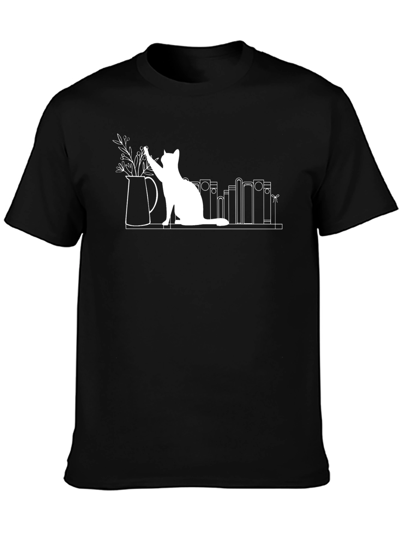 Quirky Cat & Books T-Shirt - Unique Graphic Tee
