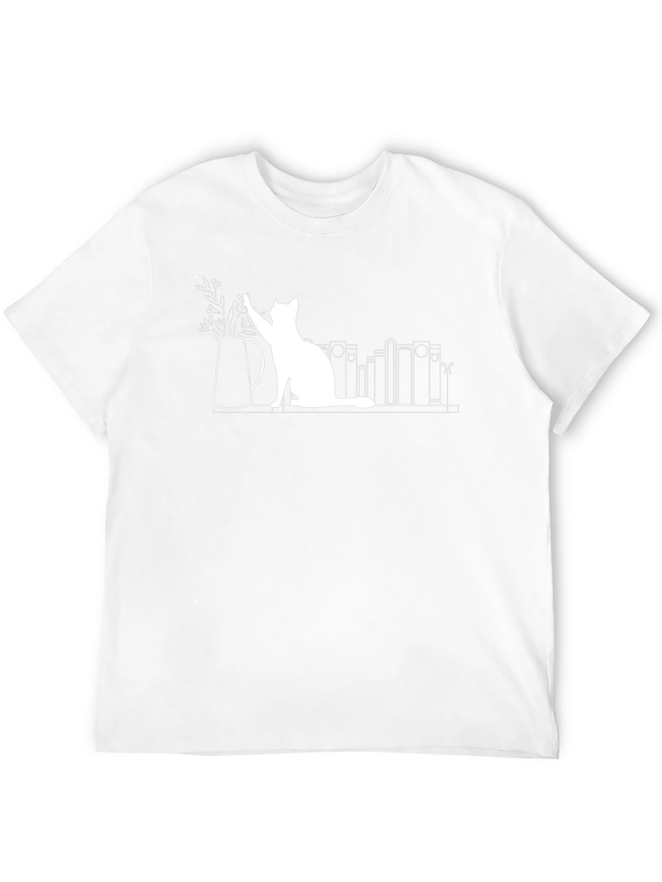 Quirky Cat & Books T-Shirt - Unique Graphic Tee