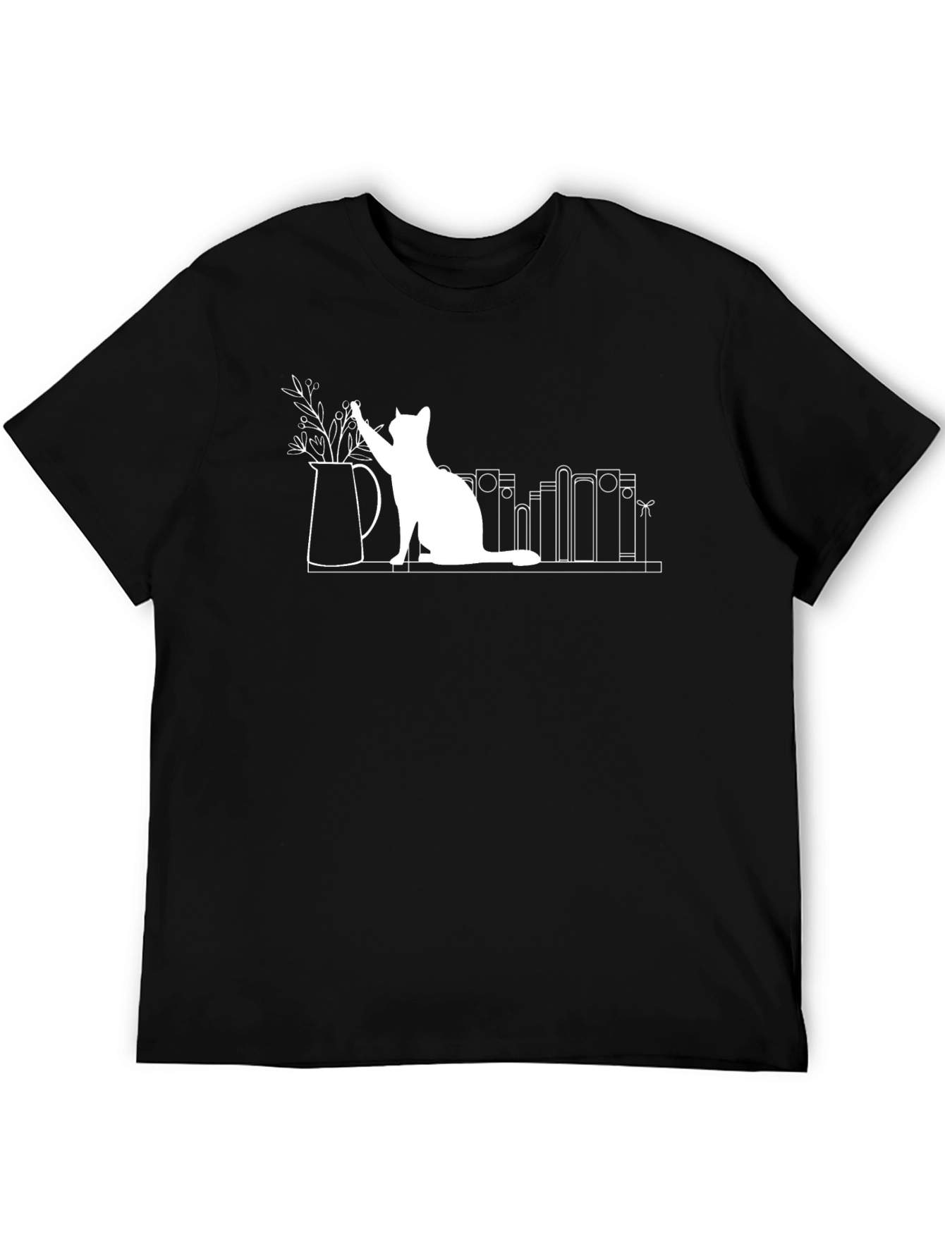 Quirky Cat & Books T-Shirt - Unique Graphic Tee