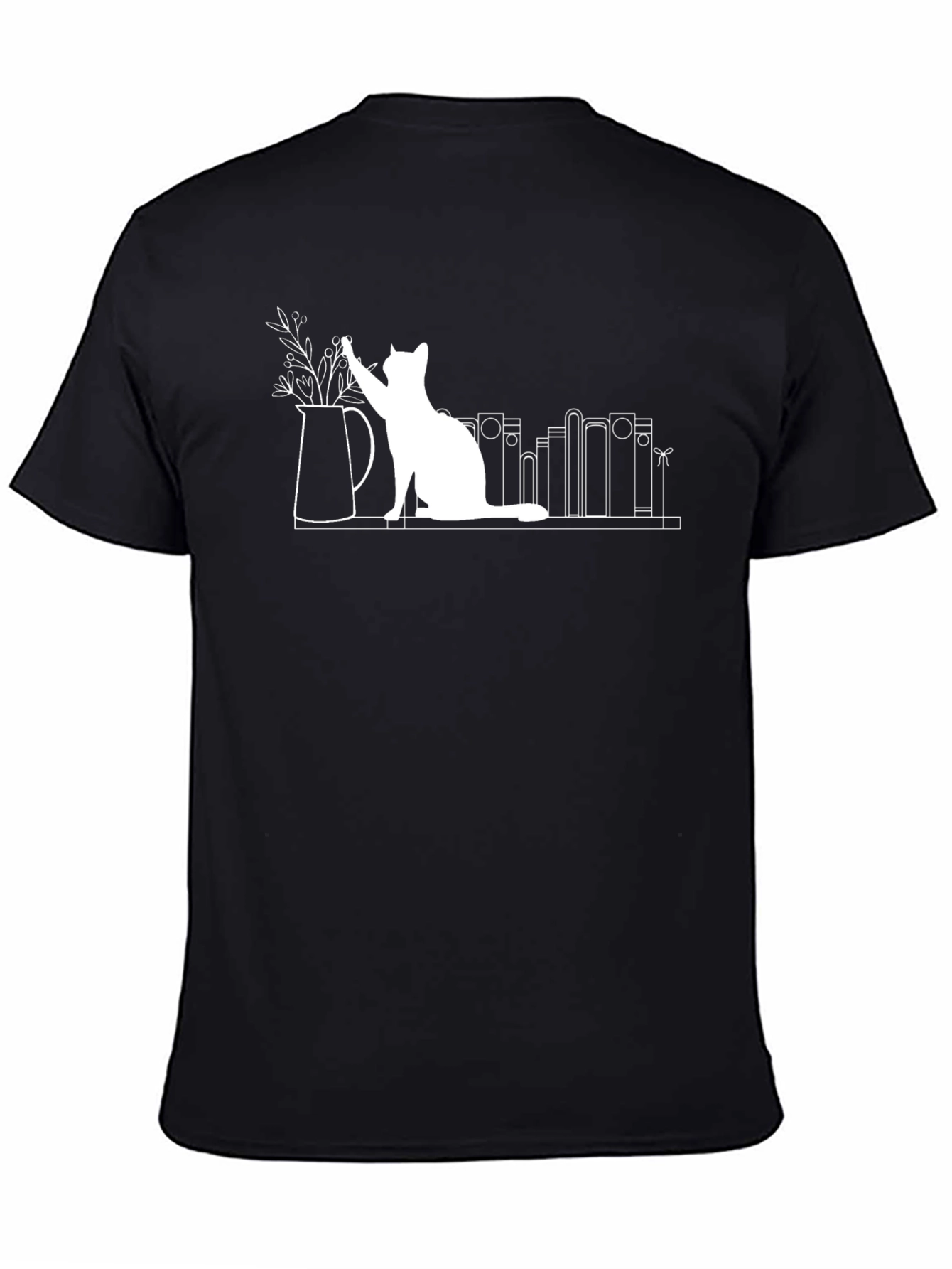 Quirky Cat & Books T-Shirt - Unique Graphic Tee