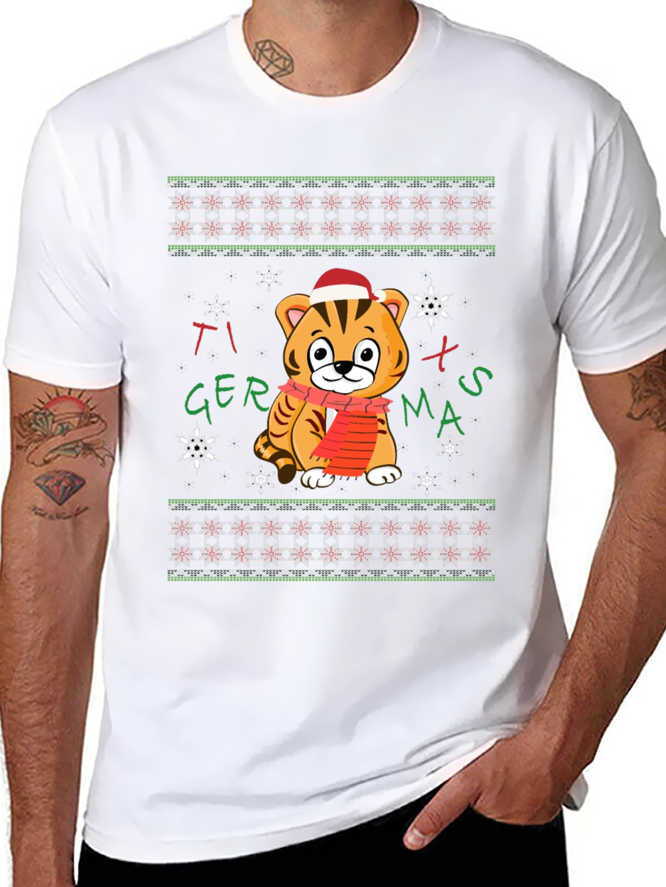 Tiger Xmas T-Shirt - Festive Holiday Wear