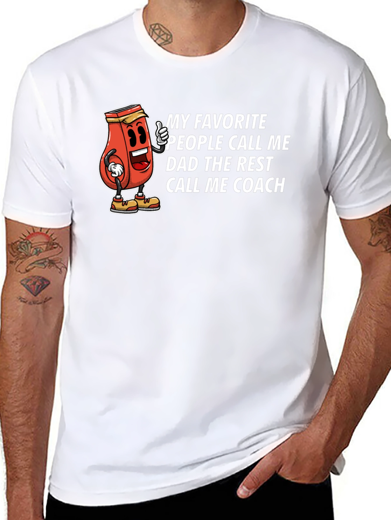 Dad Coach T-Shirt - Humorous Ketchup Cartoon Tee