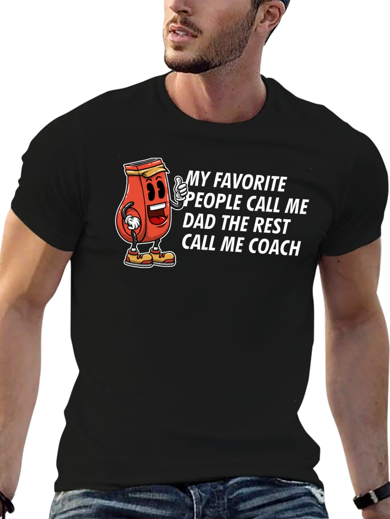 Dad Coach T-Shirt - Humorous Ketchup Cartoon Tee