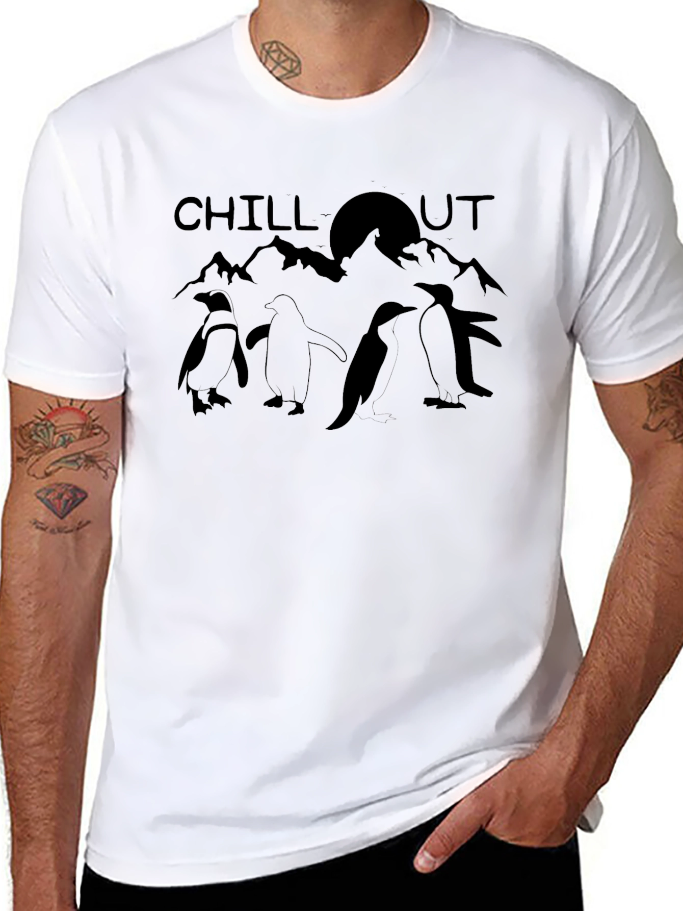 Chill Out Penguins Graphic Tee - Cool Black T-Shirt