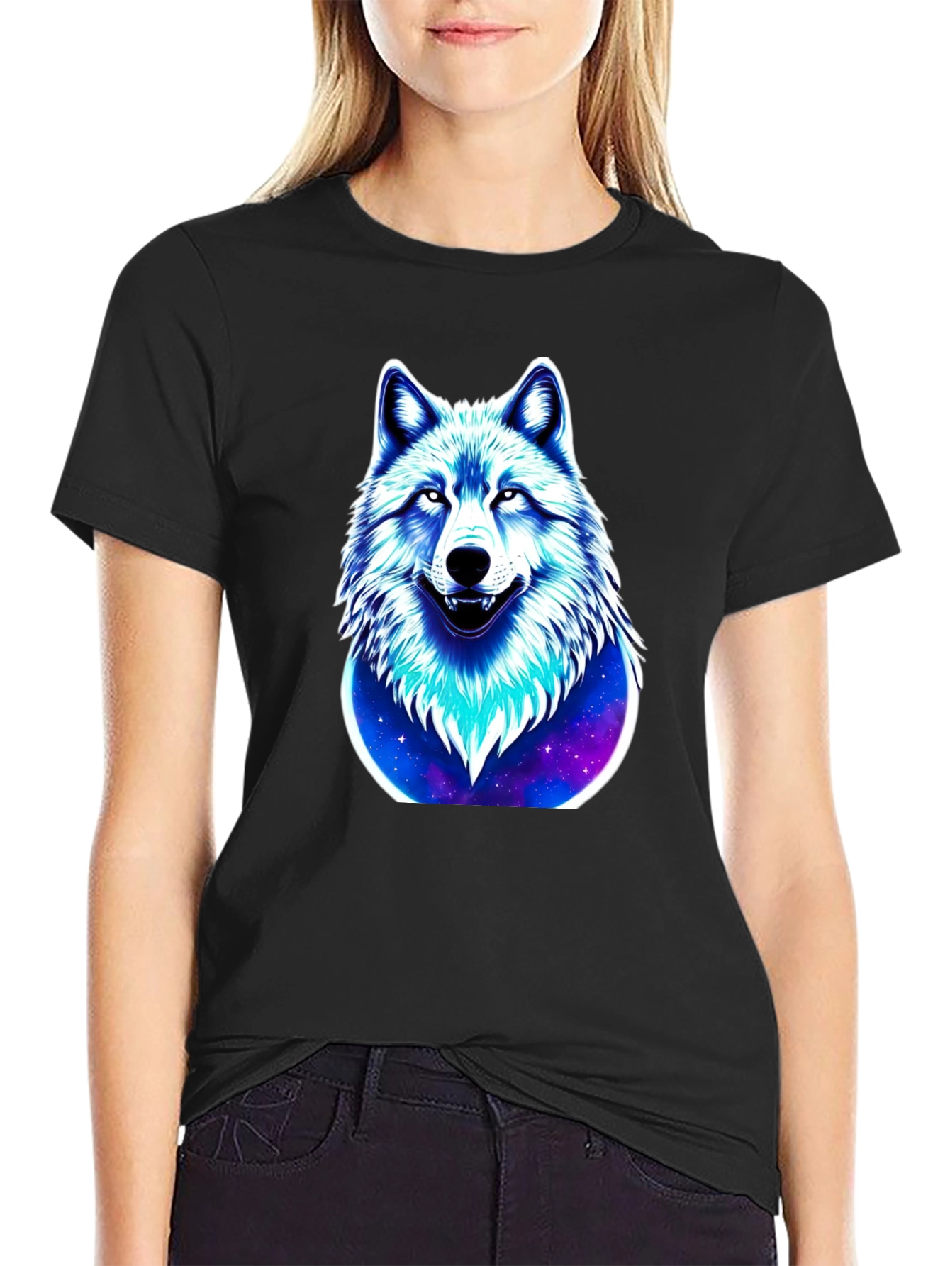 Wolf Galaxy Graphic Black T-Shirt