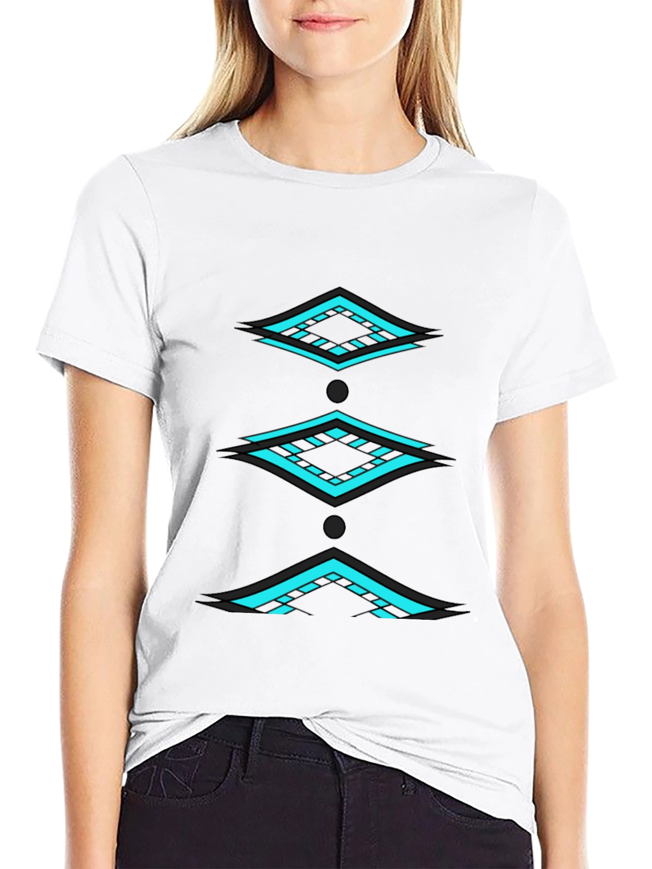 Geometric Diamond Pattern Black T-Shirt