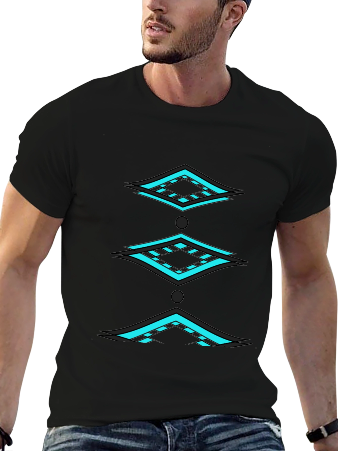 Geometric Diamond Pattern Black T-Shirt