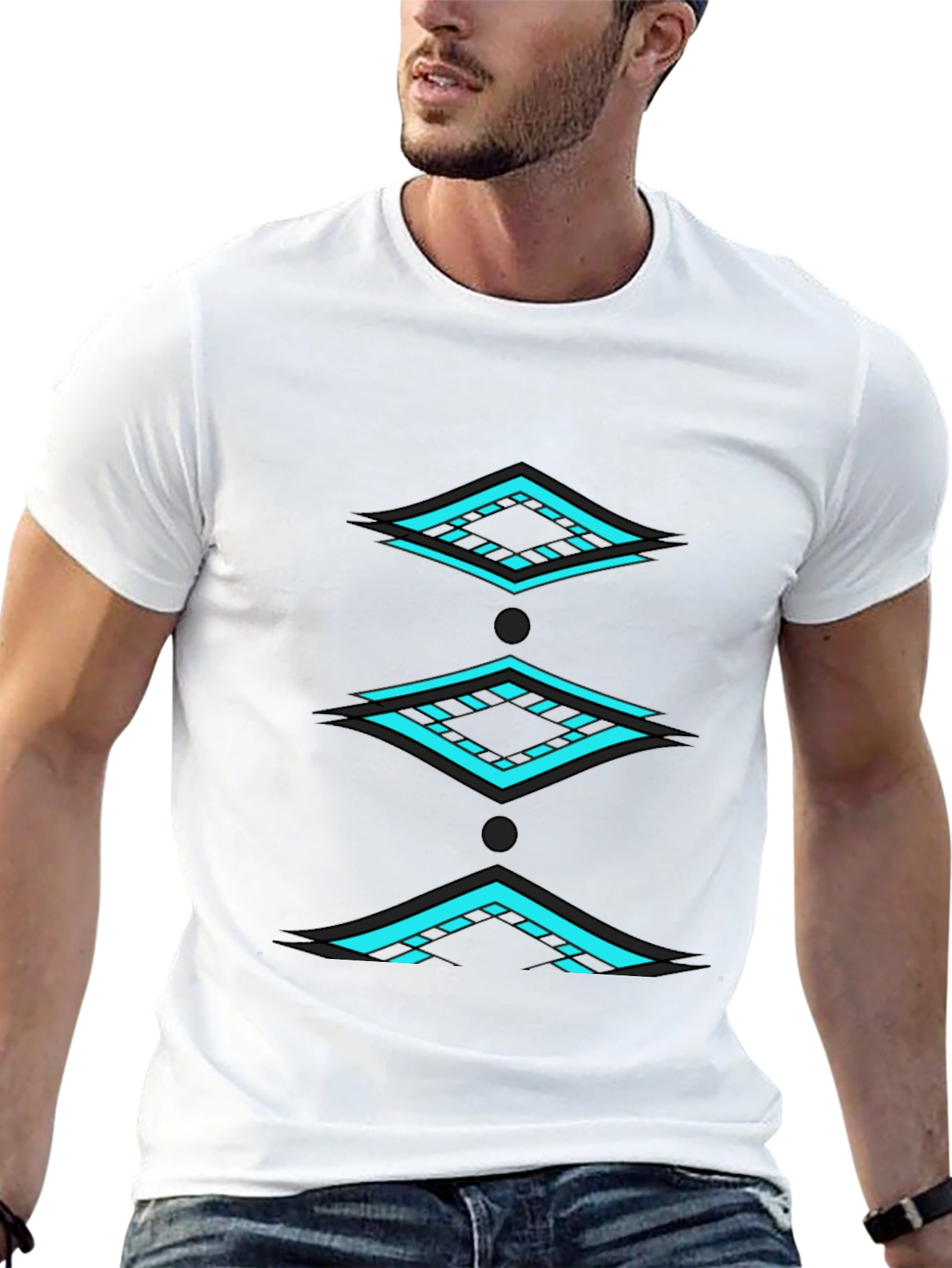 Geometric Diamond Pattern Black T-Shirt