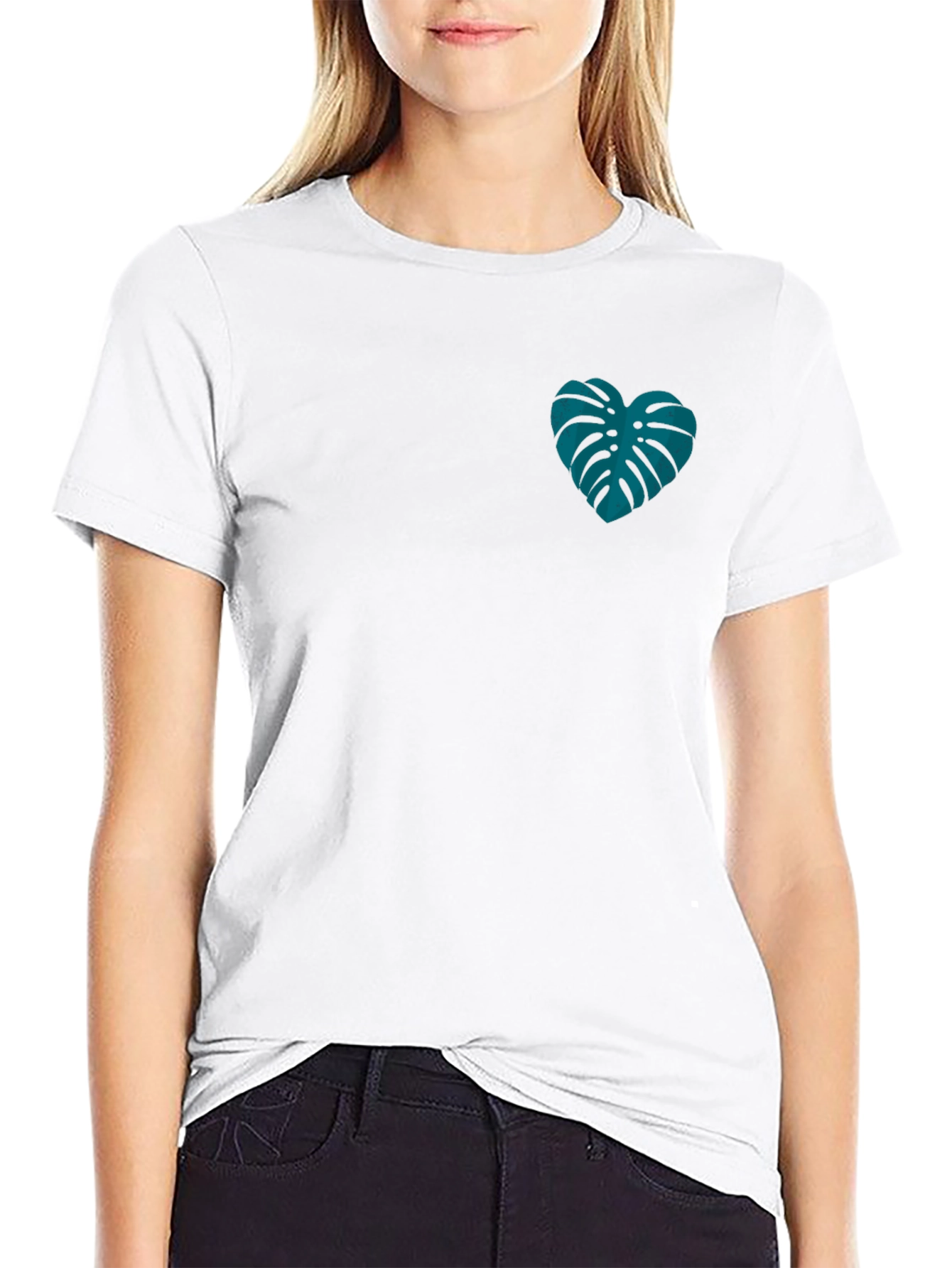 Monstera Heart Graphic Tee - Black Casual T-Shirt