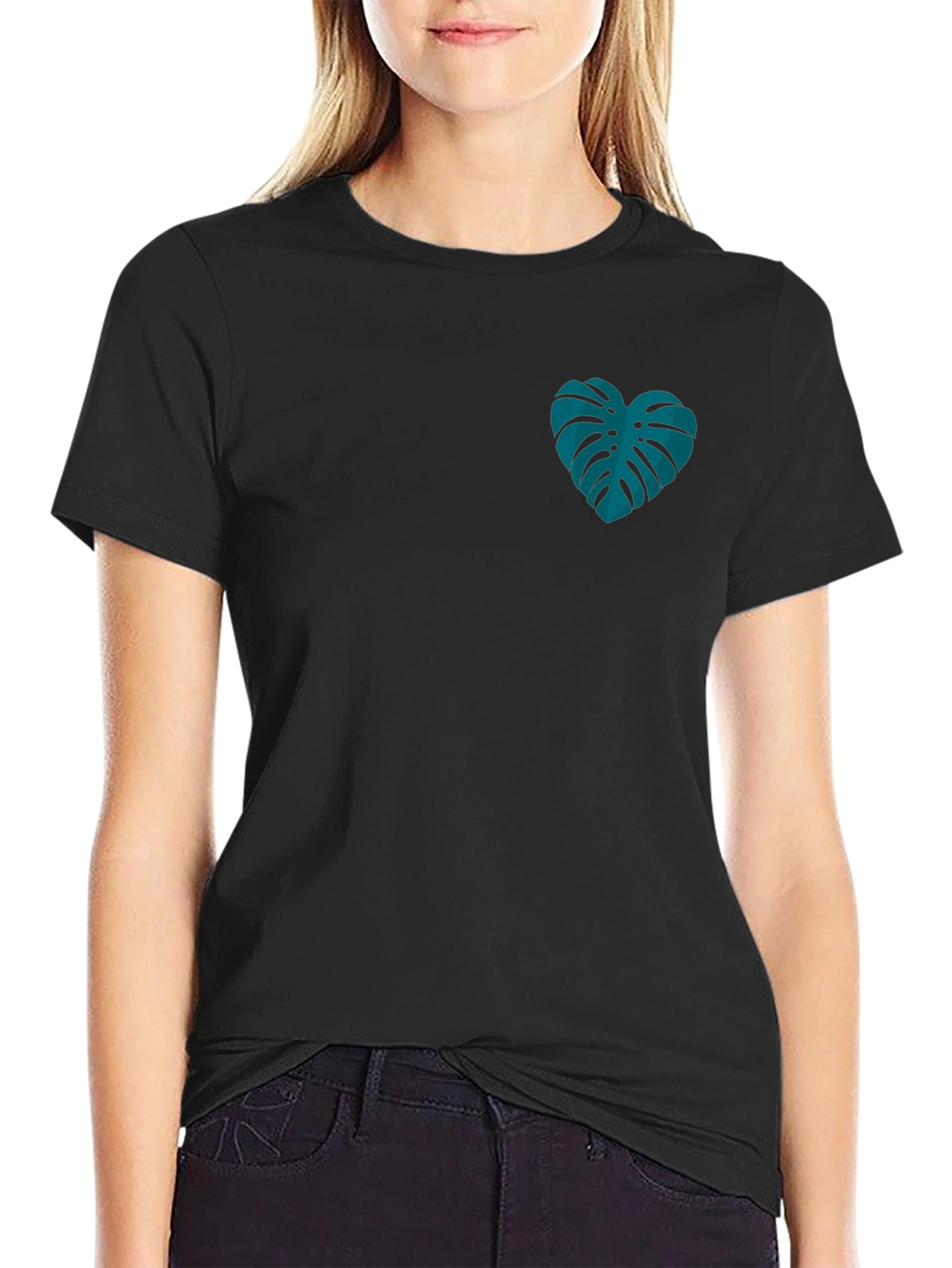 Monstera Heart Graphic Tee - Black Casual T-Shirt