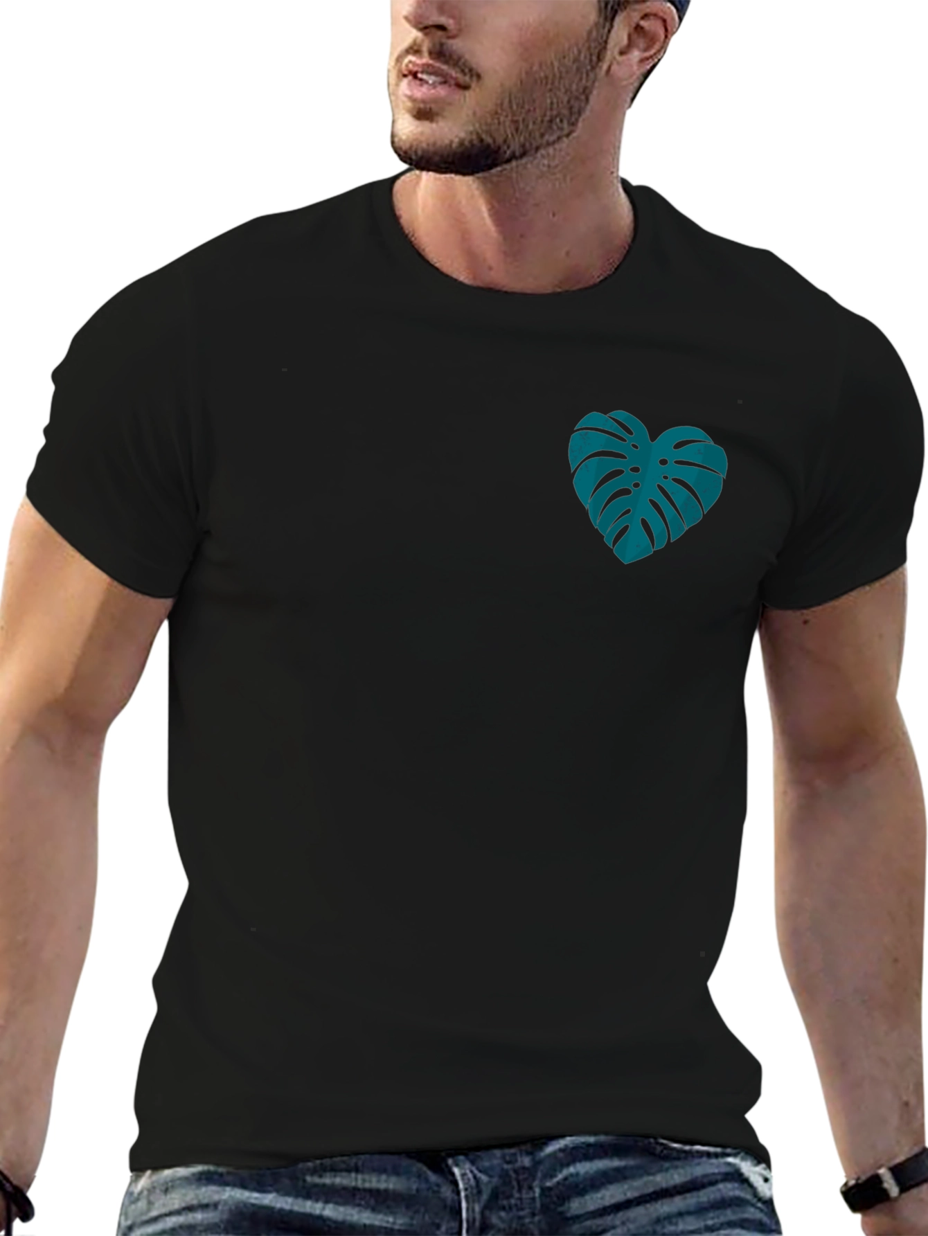 Monstera Heart Graphic Tee - Black Casual T-Shirt