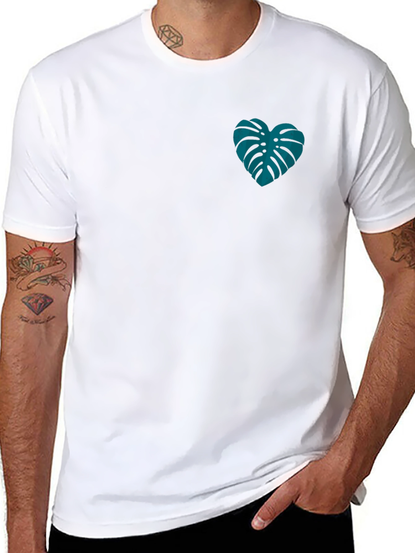 Monstera Heart Graphic Tee - Black Casual T-Shirt