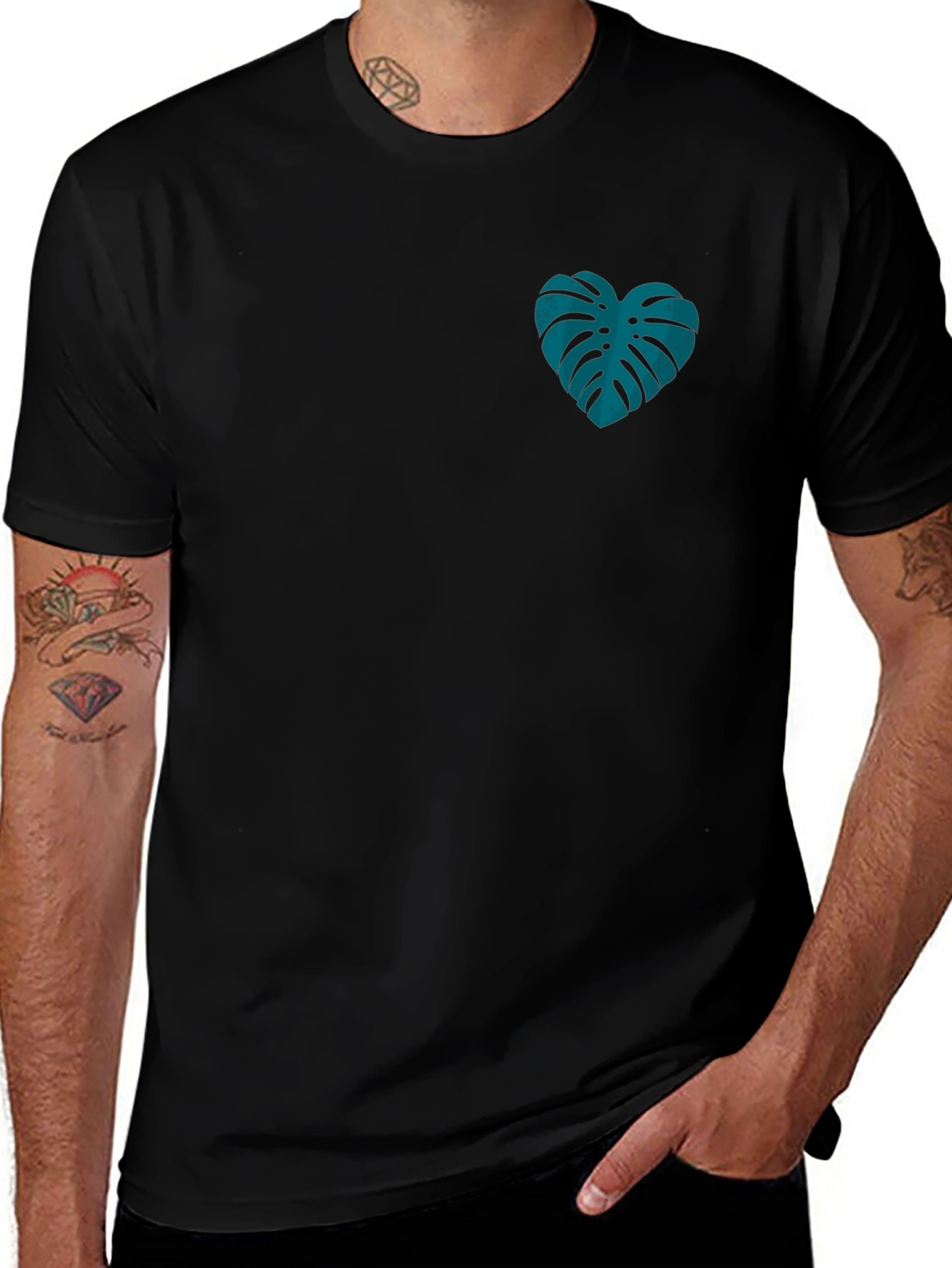 Monstera Heart Graphic Tee - Black Casual T-Shirt