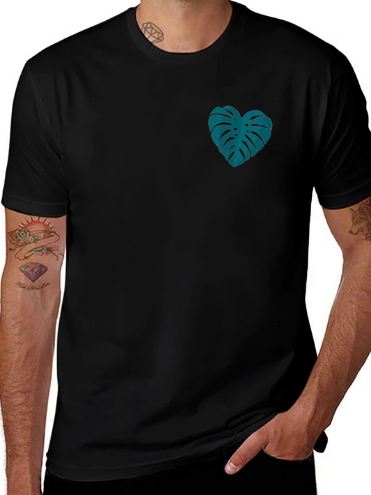 Monstera Heart Graphic Tee - Black Casual T-Shirt