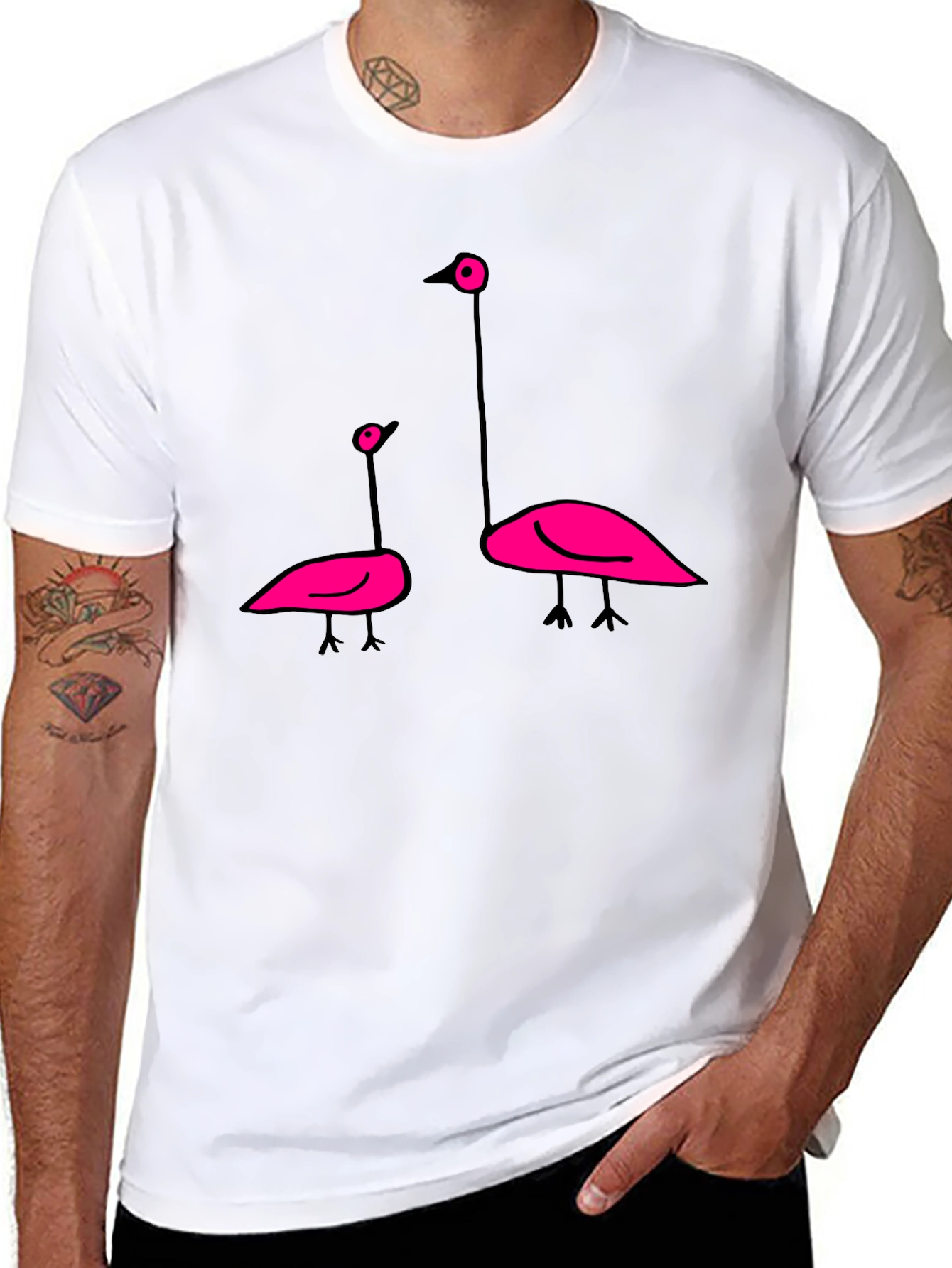 Flamingo Graphic Tee - Black Cotton T-Shirt
