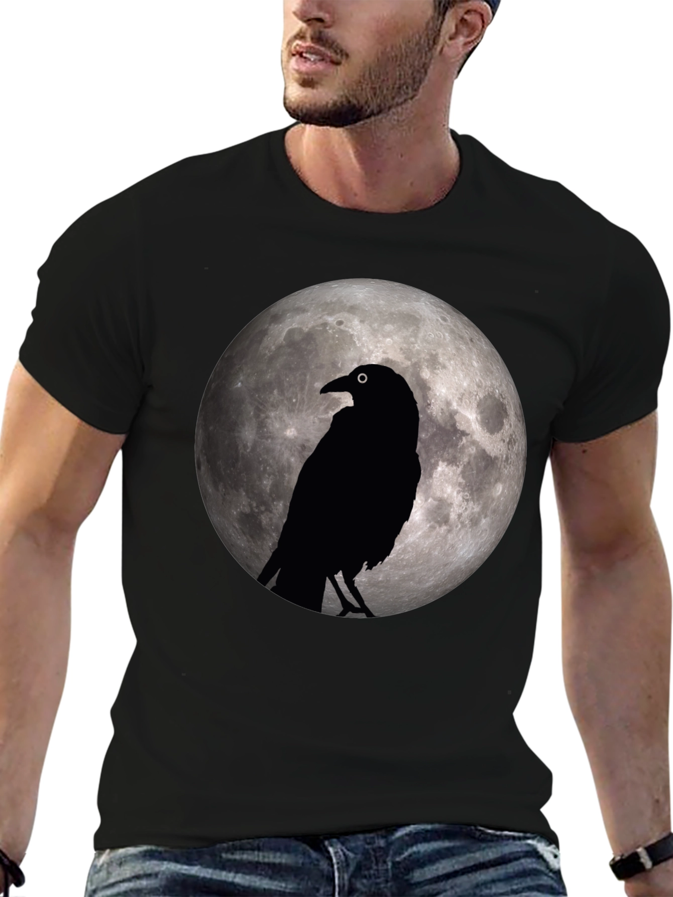 Raven Moon Graphic Tee - Stylish Black Cotton T-Shirt