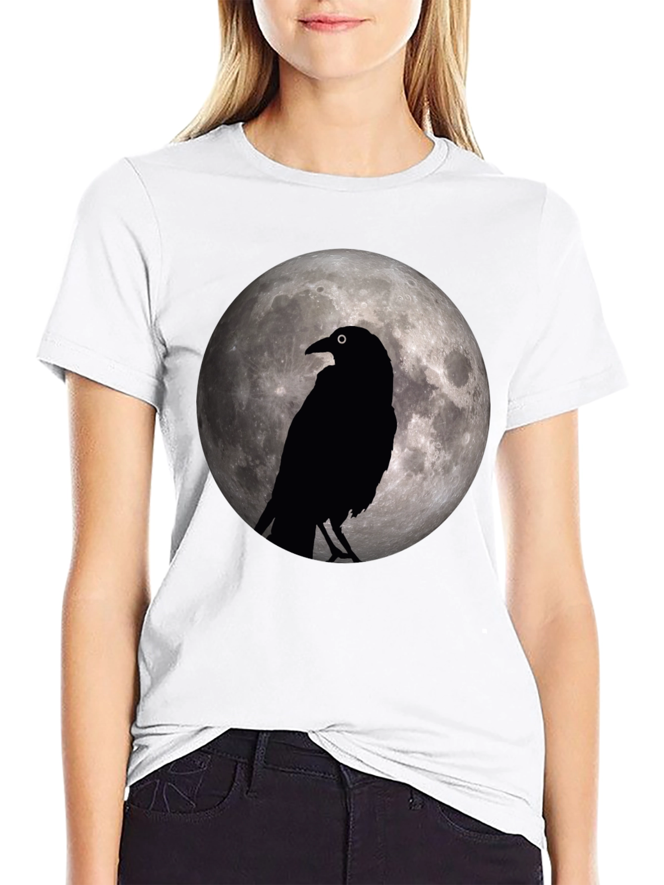 Raven Moon Graphic Tee - Stylish Black Cotton T-Shirt