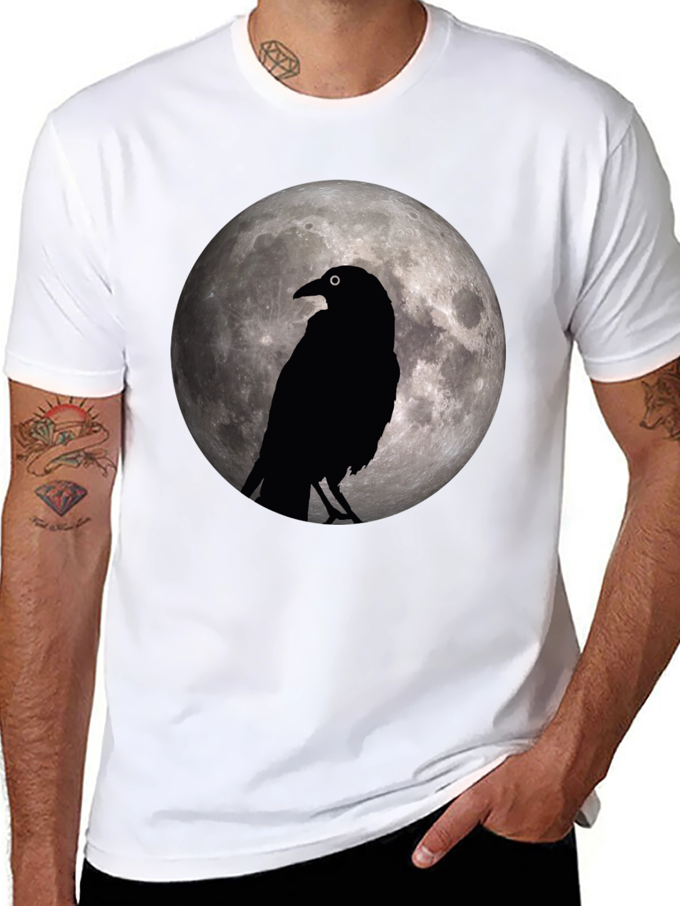 Raven Moon Graphic Tee - Stylish Black Cotton T-Shirt