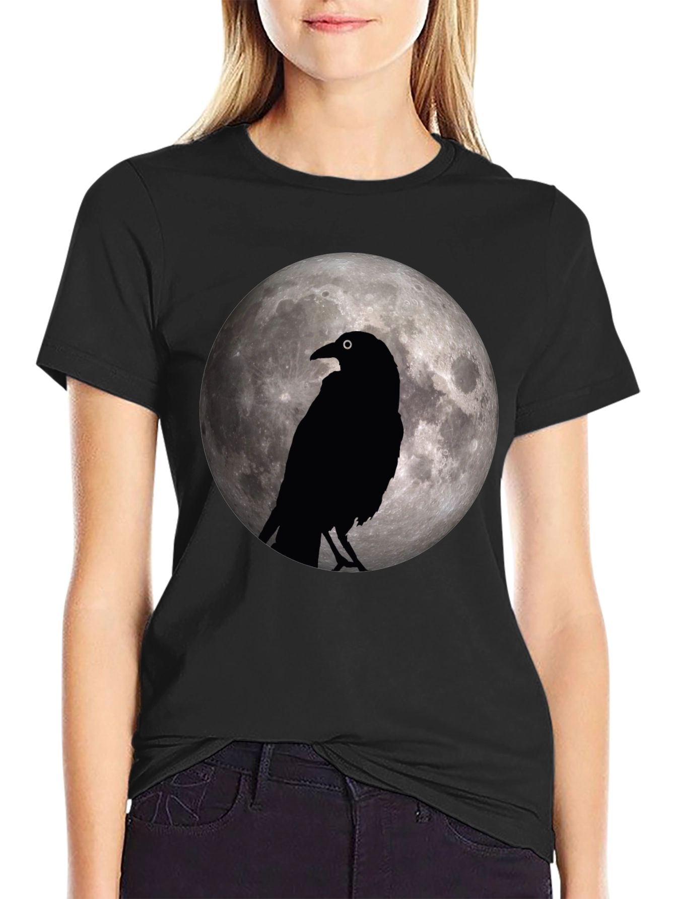 Raven Moon Graphic Tee - Stylish Black Cotton T-Shirt
