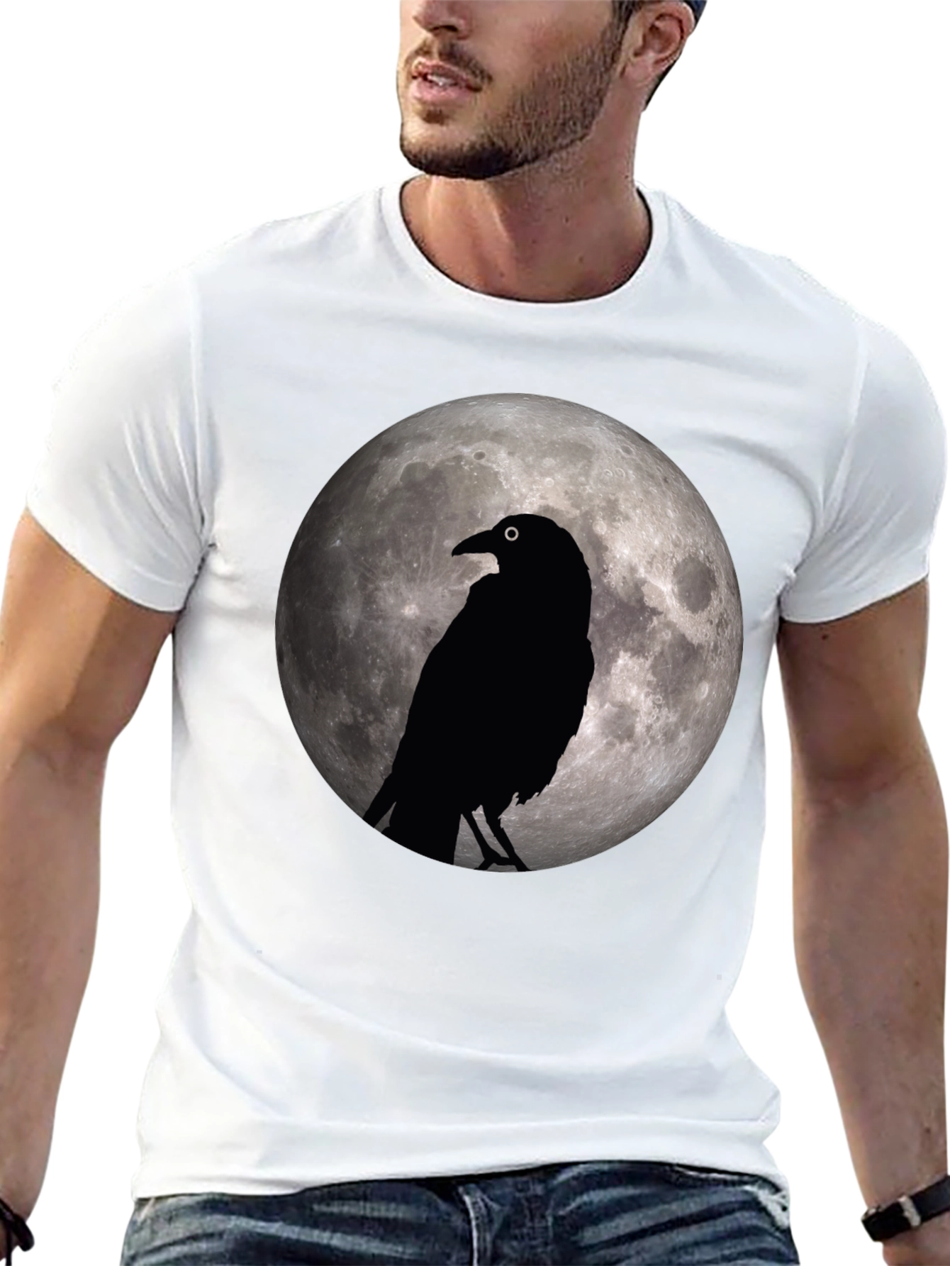 Raven Moon Graphic Tee - Stylish Black Cotton T-Shirt