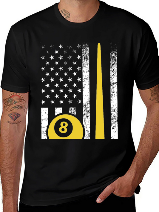 Billiards 8-Ball American Flag Graphic T-Shirt
