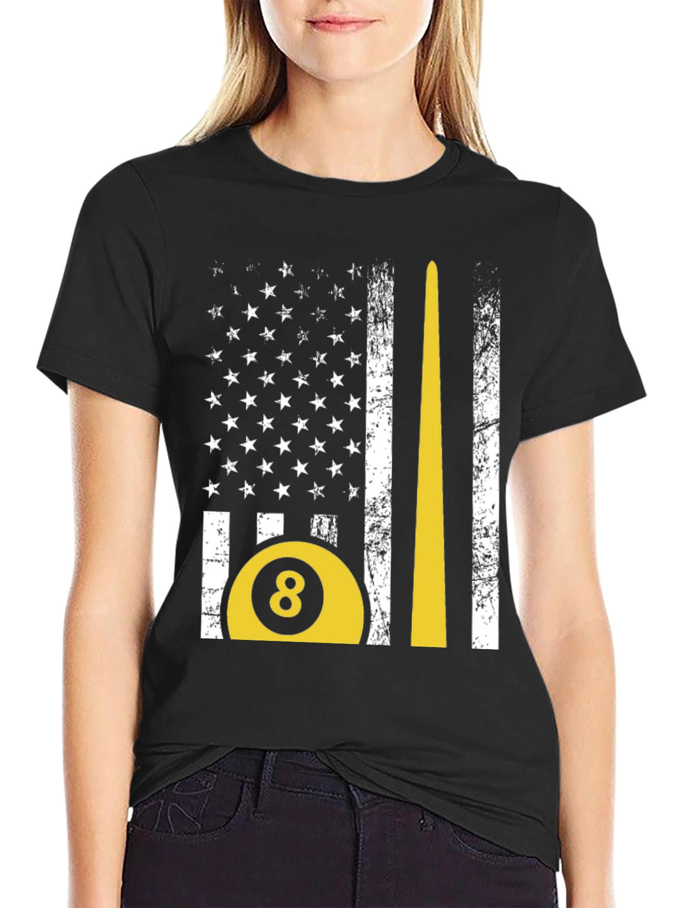 Billiards 8-Ball American Flag Graphic T-Shirt