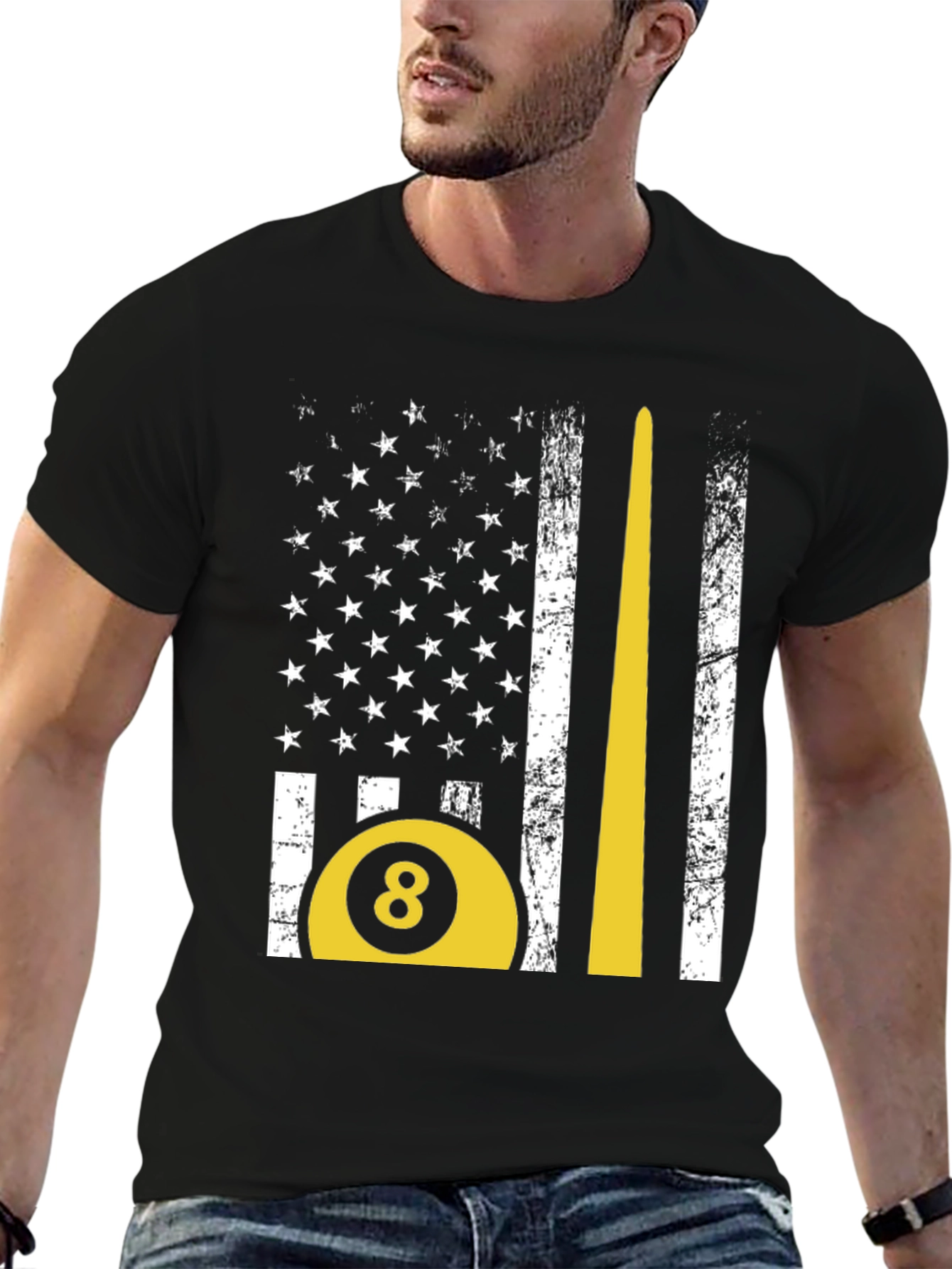 Billiards 8-Ball American Flag Graphic T-Shirt