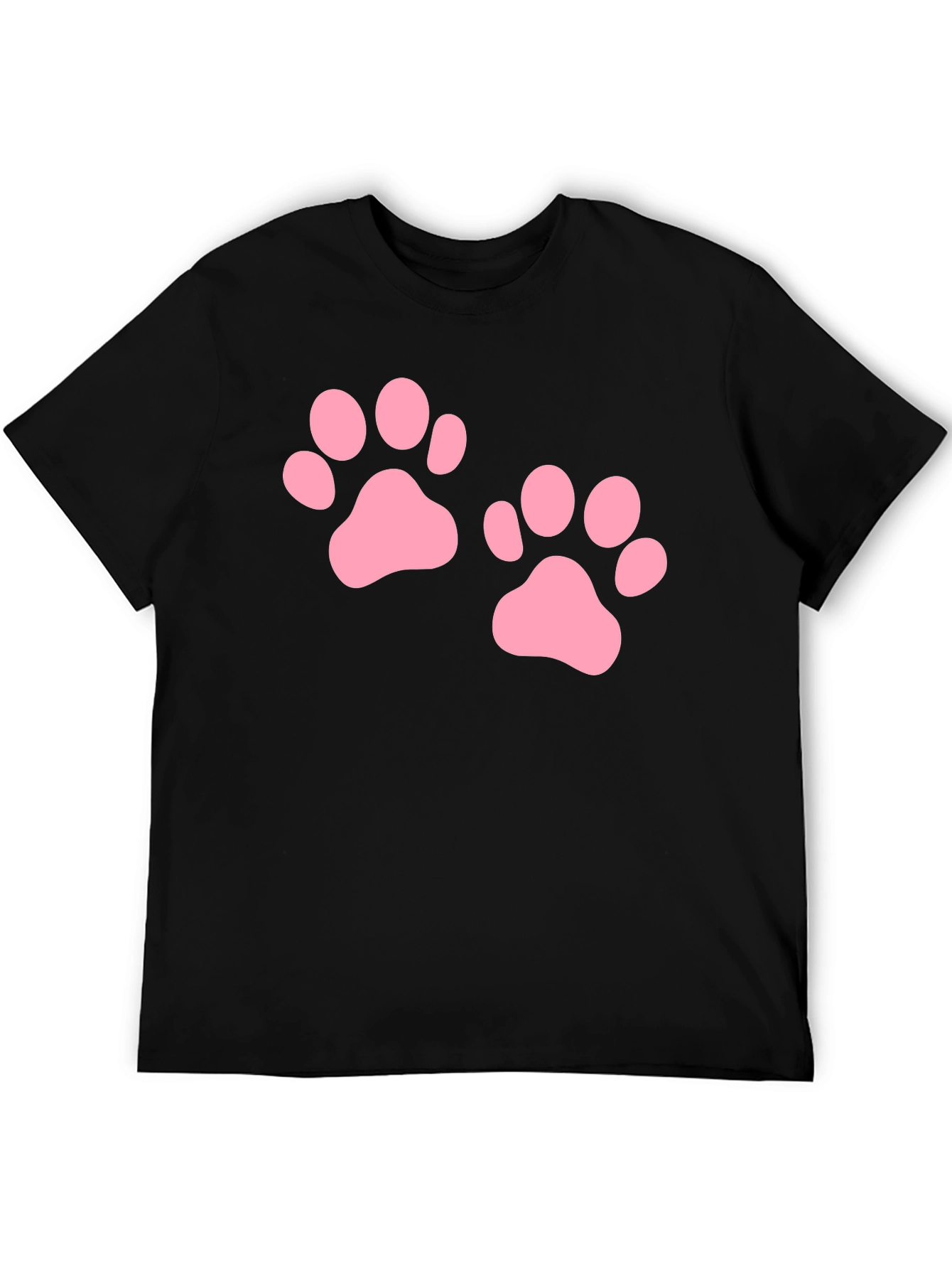 Cute Pink Paw Print Black T-Shirt