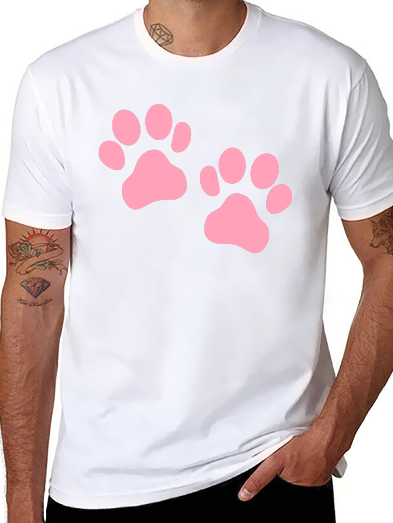 Cute Pink Paw Print Black T-Shirt