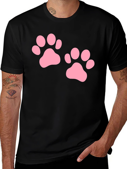 Cute Pink Paw Print Black T-Shirt