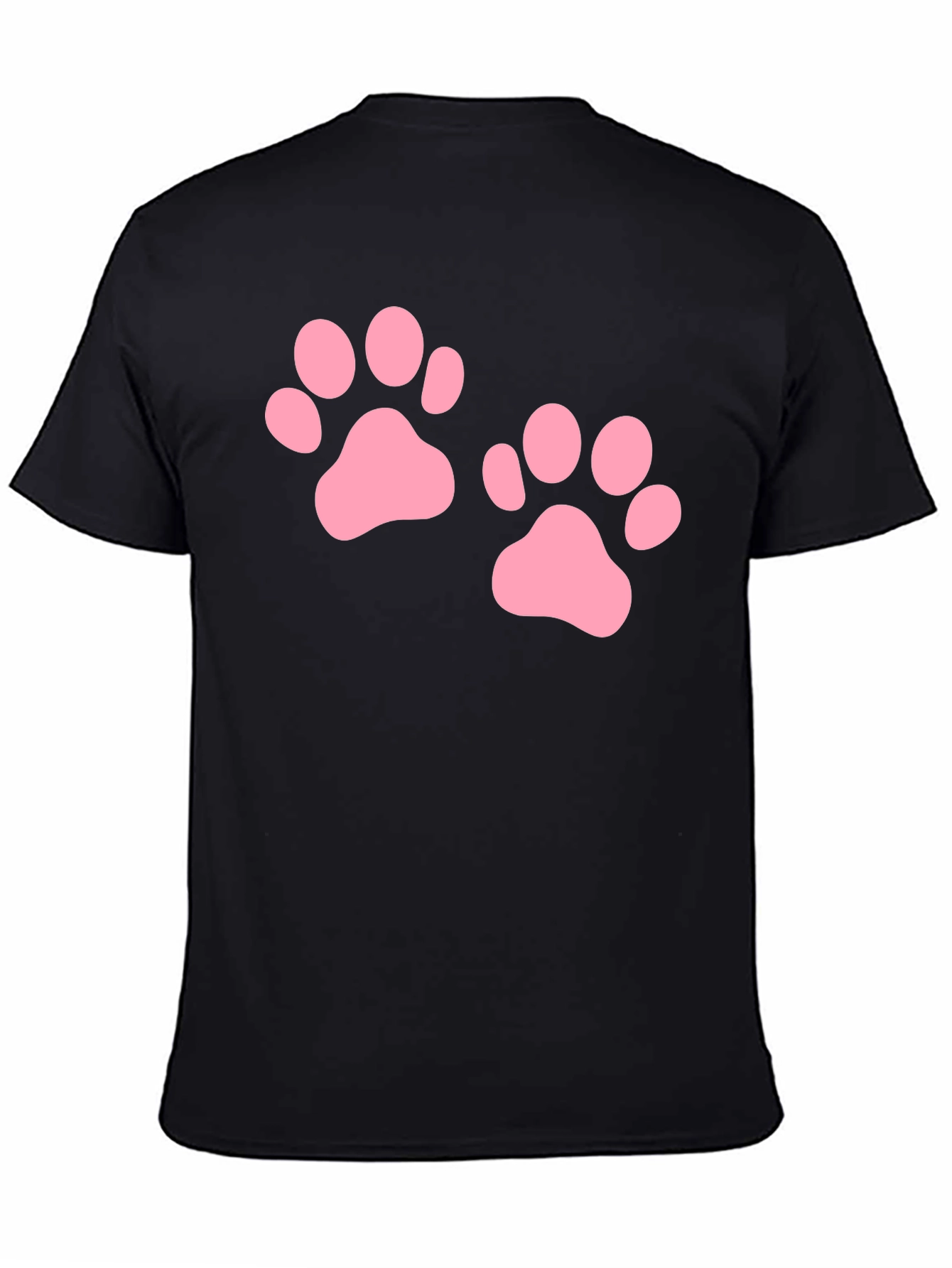 Cute Pink Paw Print Black T-Shirt