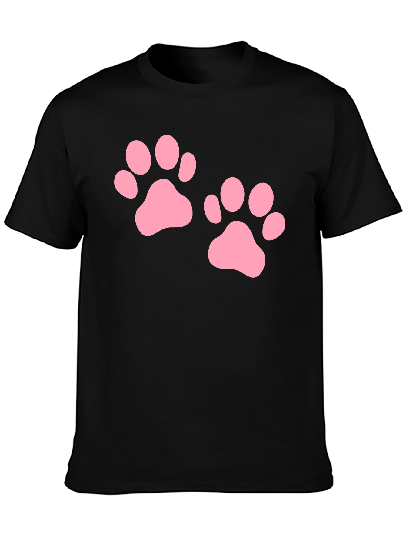 Cute Pink Paw Print Black T-Shirt