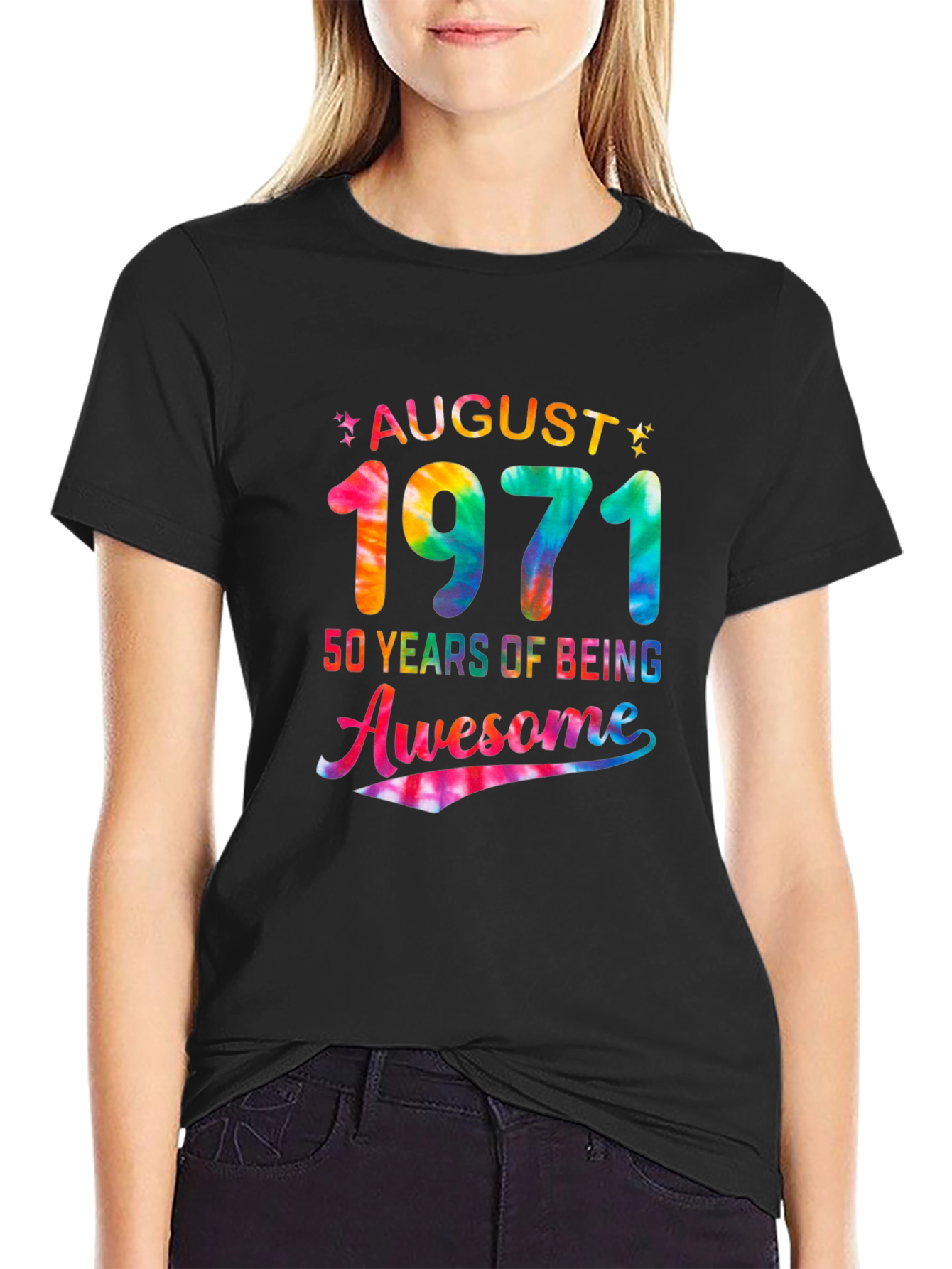 August 1971 50 Years Awesome Tie Dye Graphic T-Shirt