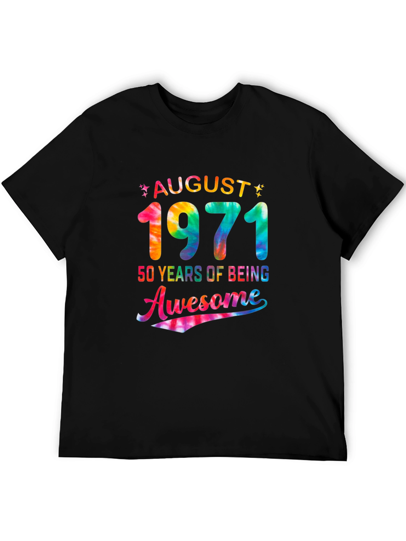 August 1971 50 Years Awesome Tie Dye Graphic T-Shirt