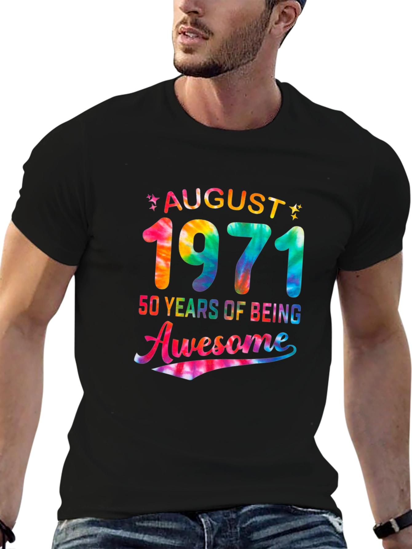 August 1971 50 Years Awesome Tie Dye Graphic T-Shirt